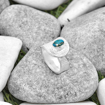 Adjustable - Copper Blue Turquoise Ring size-6 R-1319 SDR187189