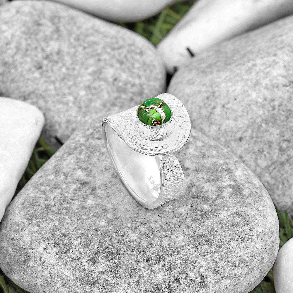 Adjustable Copper Green Turquoise Ring size-6.5 R-1319 SDR187195