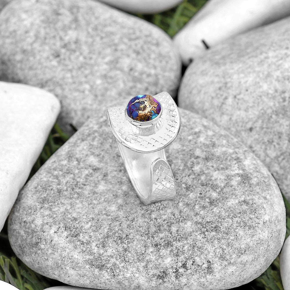Adjustable Natural Copper Purple Turquoise Ring size-7.5 R-1319 SDR187196
