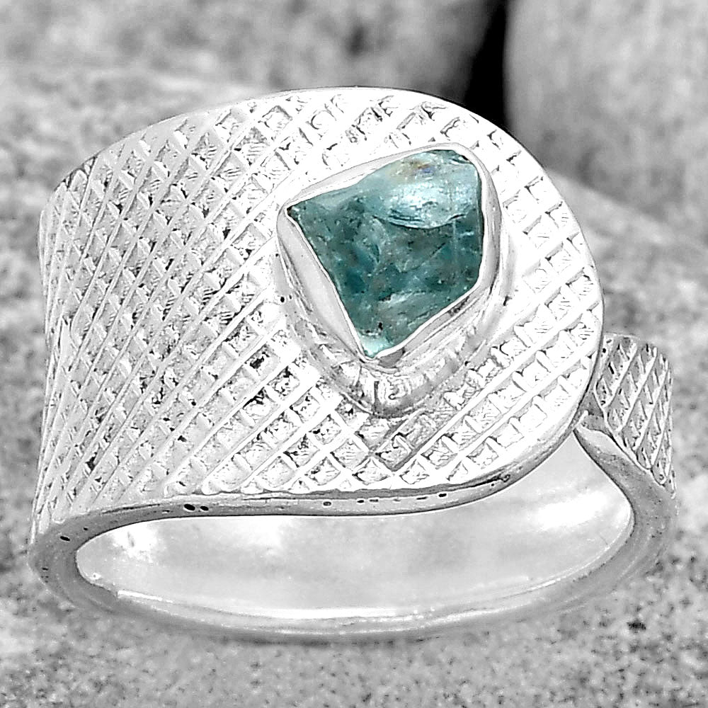 Adjustable - Aqua Apatite Rough Ring size-6.5 R-1319 SDR187200