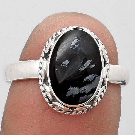 Natural Snow Flake Obsidian Ring size-7.5 R-1196 SDR187416