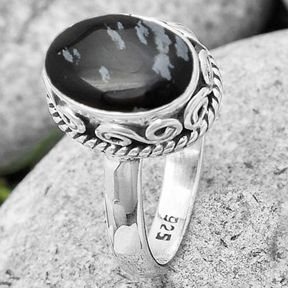 Natural Snow Flake Obsidian Ring size-7.5 R-1196 SDR187416