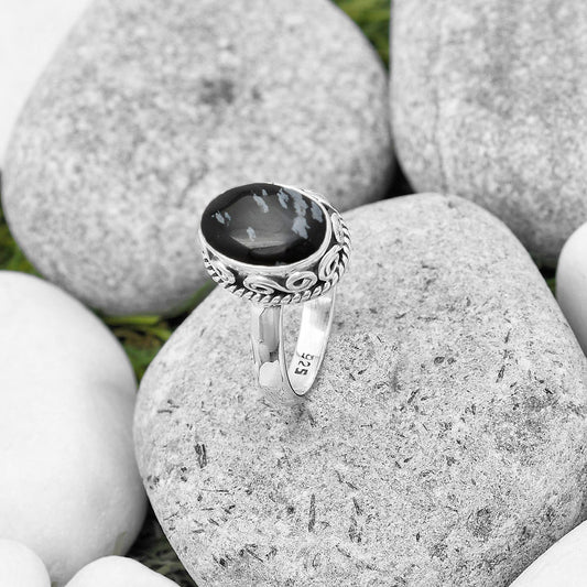 Natural Snow Flake Obsidian Ring size-7.5 R-1196 SDR187416