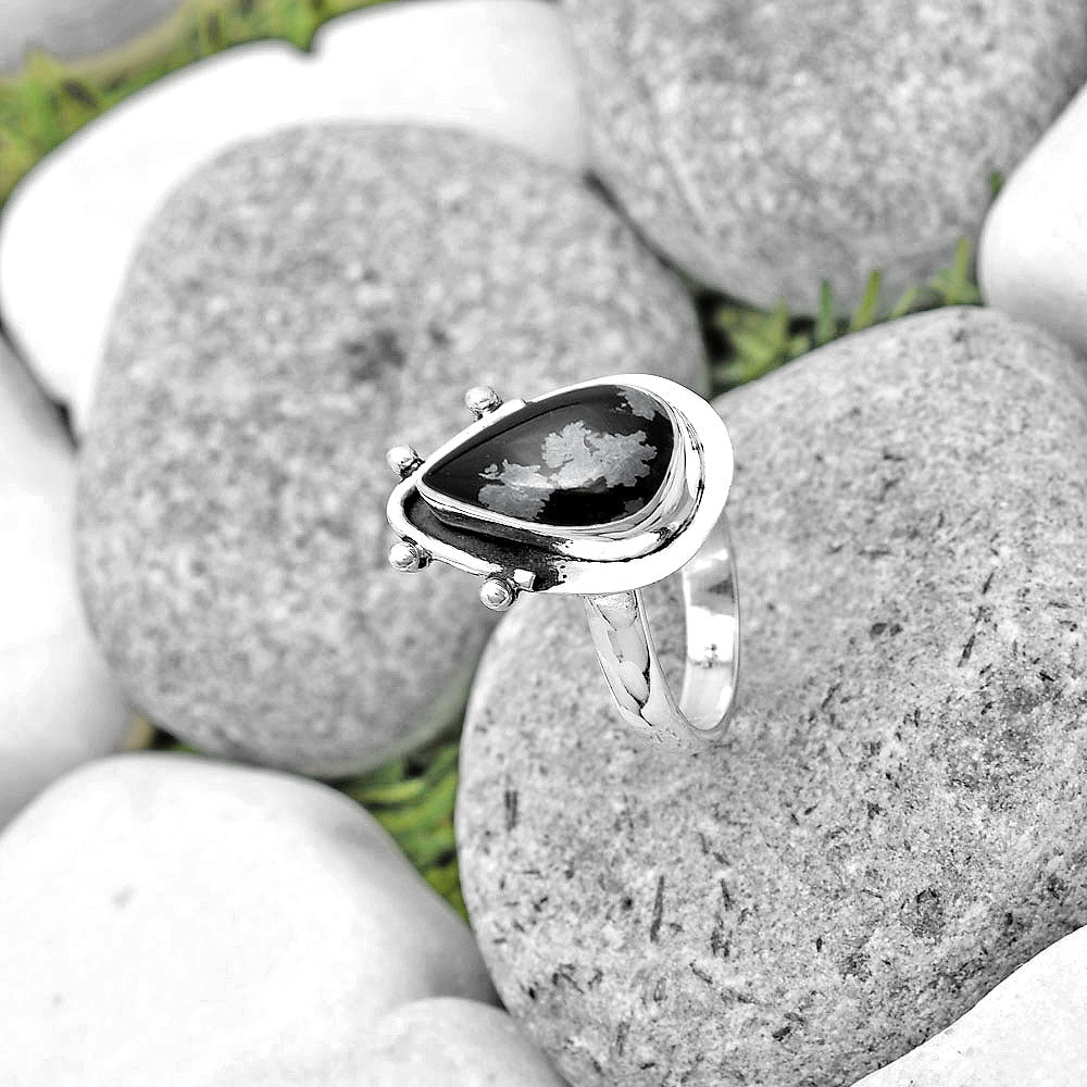 Natural Snow Flake Obsidian Ring size-8.5 R-1513 SDR187655