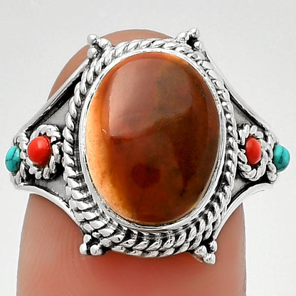Red Moss Agate, Coral & Turquoise Ring size-7.5 R-1510 SDR188404