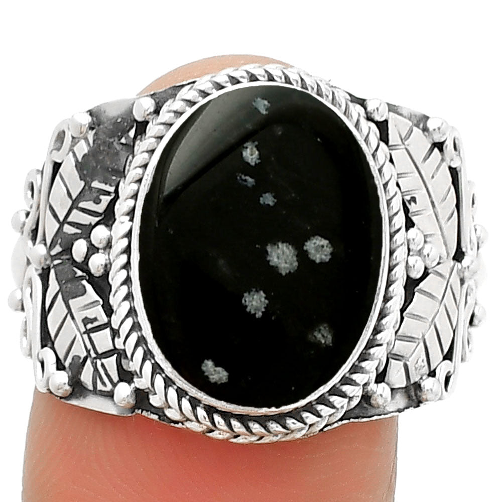 Southwest Design Natural Snow Flake Obsidian Ring size-9 R-1387 SDR188562