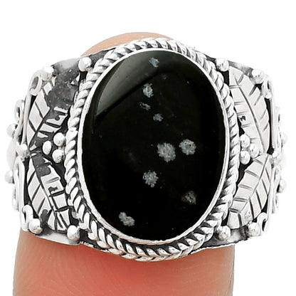 Southwest Design Natural Snow Flake Obsidian Ring size-9 R-1387 SDR188562