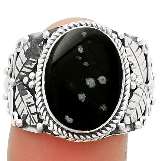 Southwest Design Natural Snow Flake Obsidian Ring size-9 R-1387 SDR188562