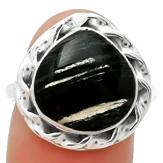 Natural Silver Leaf Obsidian Ring size-9 R-1083 SDR189245
