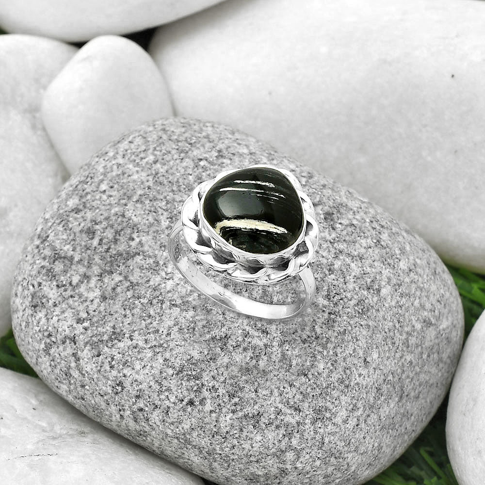 Natural Silver Leaf Obsidian Ring size-9 R-1083 SDR189245