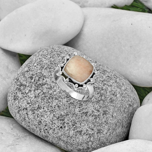 Natural Pink Scolecite Ring size-8.5 R-1189 SDR189931