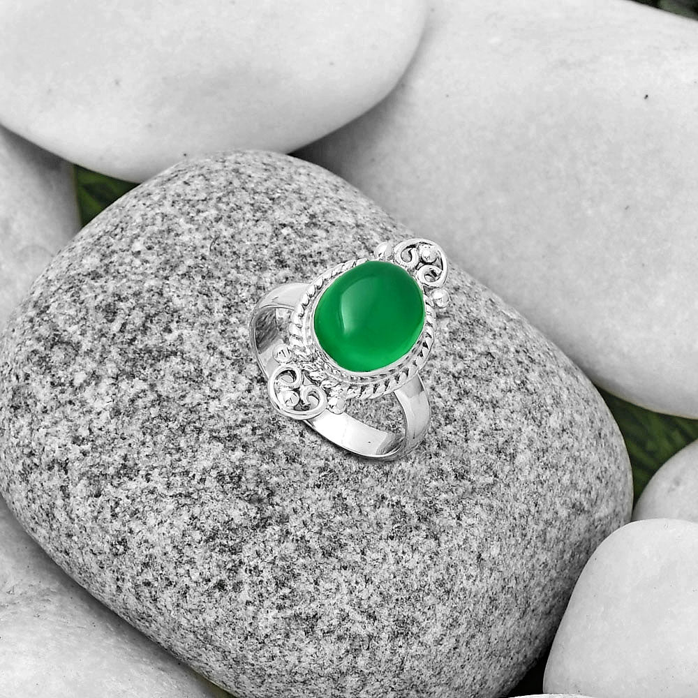 Natural Green Onyx Ring size-7 R-1500 SDR189945