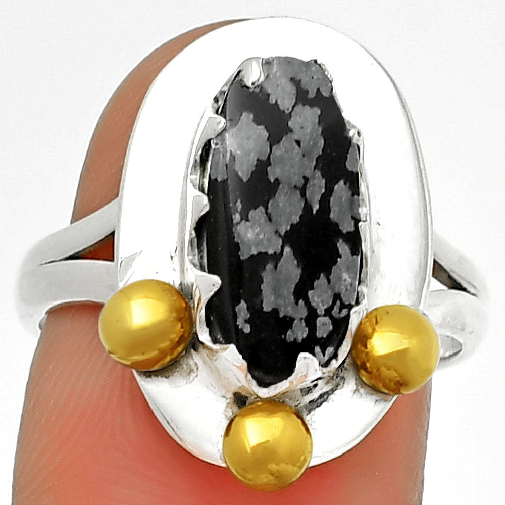 Two Tone - Snow Flake Obsidian Ring size-7.5 R-1503 SDR189977