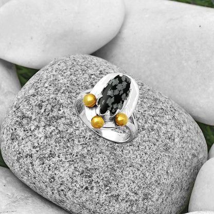 Two Tone - Snow Flake Obsidian Ring size-7.5 R-1503 SDR189977