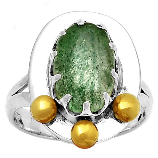 Two Tone - Natural Green Aventurine Ring size-7 R-1503 SDR189985