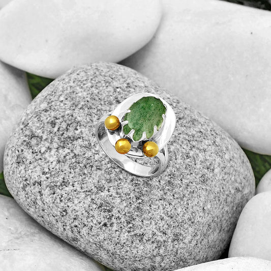 Two Tone - Natural Green Aventurine Ring size-7 R-1503 SDR189985