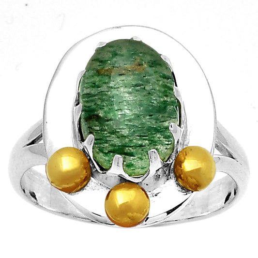 Two Tone Natural Green Aventurine Ring size-8.5 R-1503 SDR189991