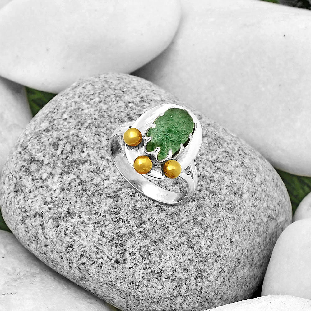 Two Tone Natural Green Aventurine Ring size-8.5 R-1503 SDR189996