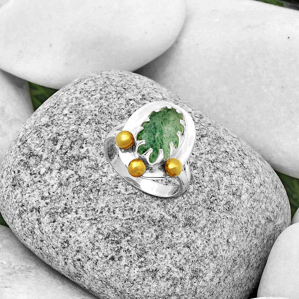 Two Tone - Natural Green Aventurine Ring size-7 R-1503 SDR189998