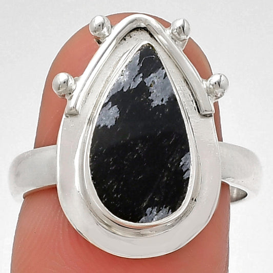 Natural Snow Flake Obsidian Ring size-7 R-1513 SDR190346