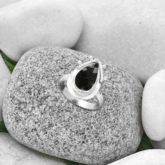 Natural Snow Flake Obsidian Ring size-7 R-1513 SDR190346
