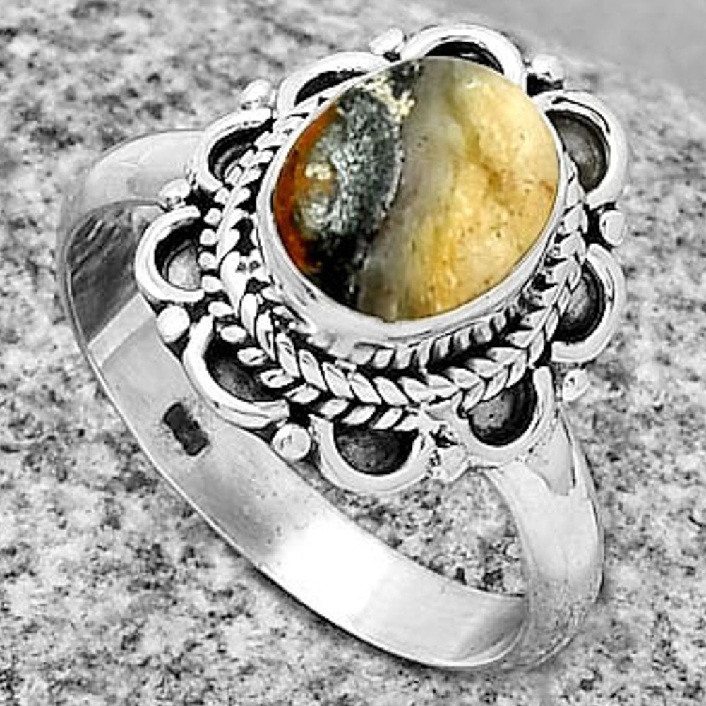 Natural Indian Blanket Jasper Ring size-7 R-1256 SDR191264