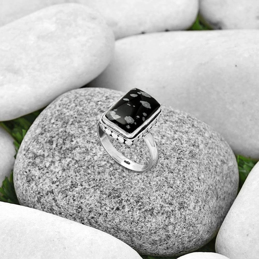 Natural Snow Flake Obsidian Ring size-7 R-1499 SDR191455
