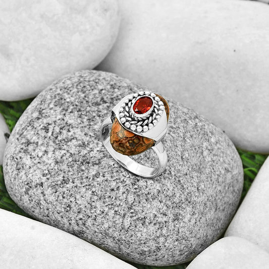 Natural Poppy Jasper & Garnet Ring size-7 R-1371 SDR192394