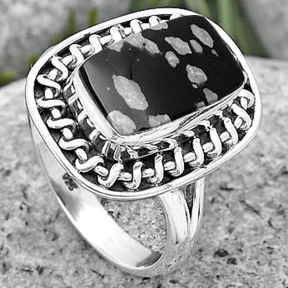 Natural Snow Flake Obsidian Ring size-7 R-1279 SDR193982