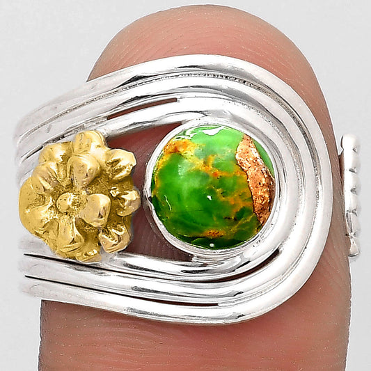 Two Tone Flower - Copper Green Turquoise Ring size-7.5 R-1491 SDR194018