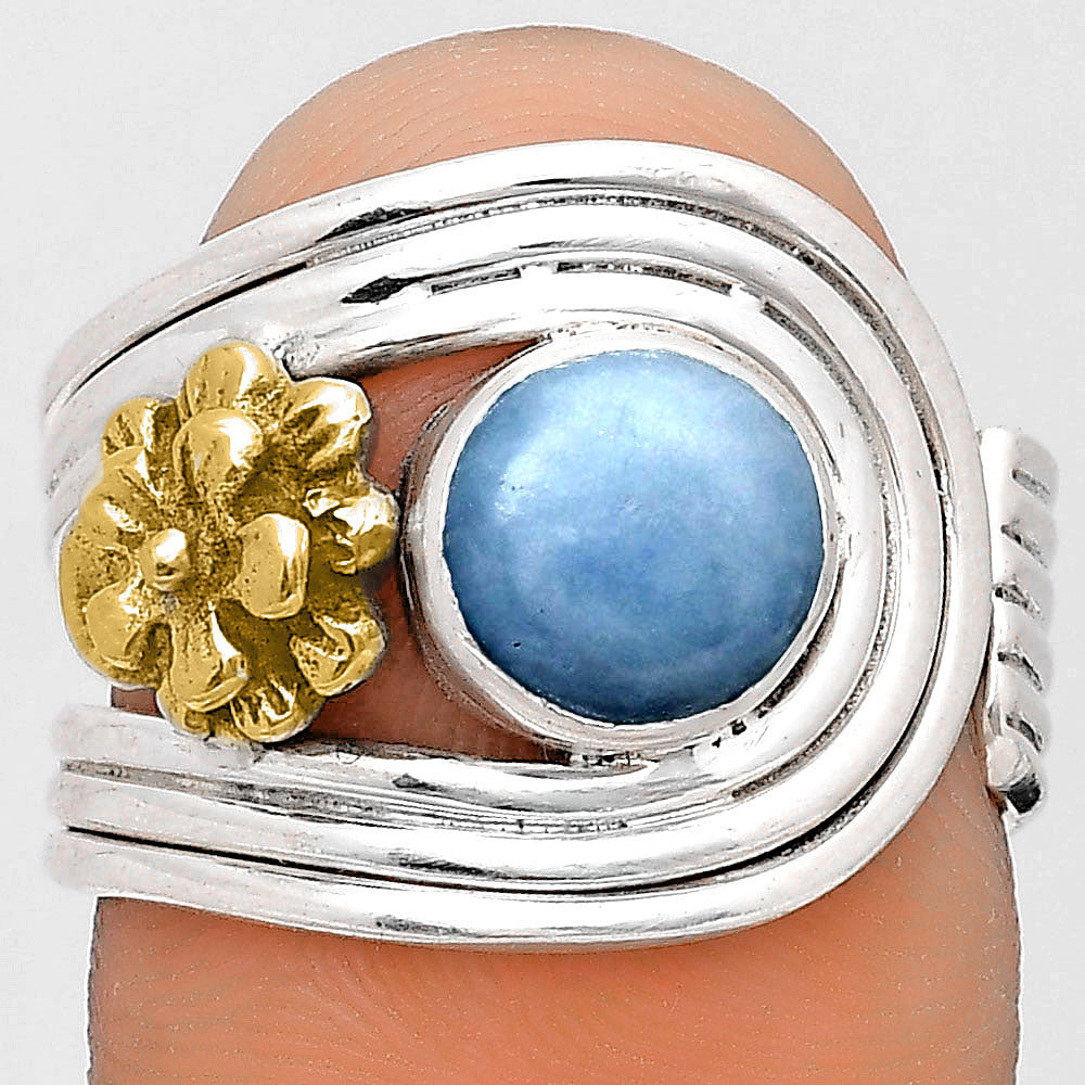 Two Tone Flower - Natural Angelite Ring size-7.5 R-1491 SDR194019