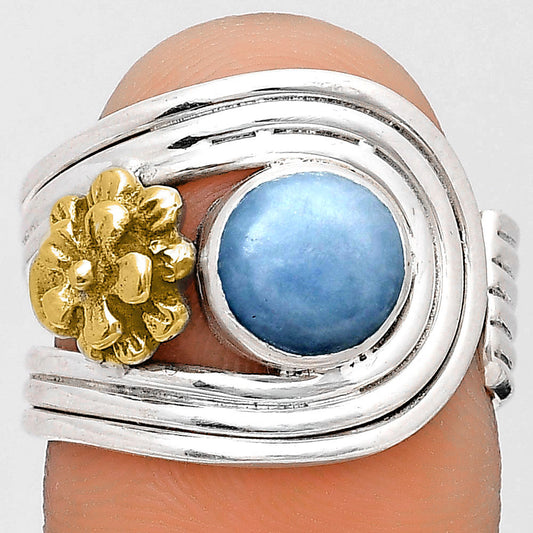 Two Tone Flower - Natural Angelite Ring size-7.5 R-1491 SDR194019