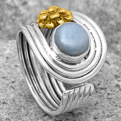 Two Tone Flower - Natural Angelite Ring size-7.5 R-1491 SDR194019