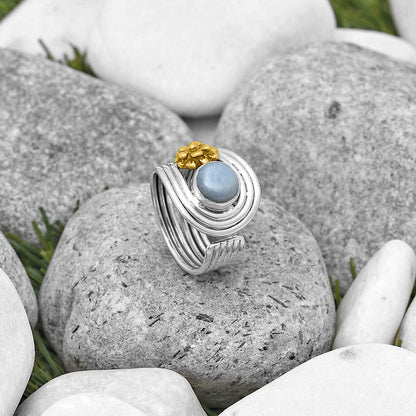 Two Tone Flower - Natural Angelite Ring size-7.5 R-1491 SDR194019