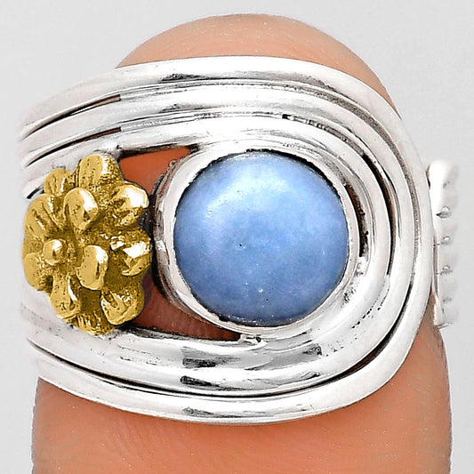 Two Tone Flower - Natural Angelite Ring size-7 R-1491 SDR194023