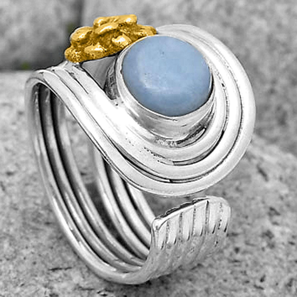 Two Tone Flower - Natural Angelite Ring size-7 R-1491 SDR194023