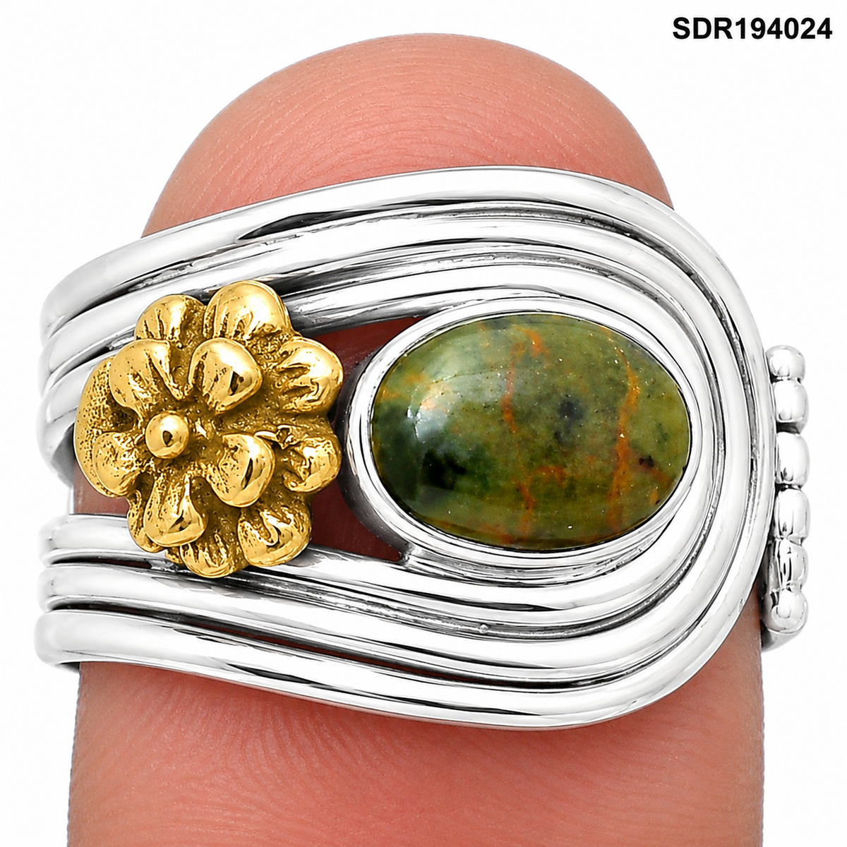 Two Tone Flower - Chrome Chalcedony Ring size-7 R-1491 SDR194024