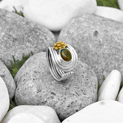 Two Tone Flower - Chrome Chalcedony Ring size-7 R-1491 SDR194024