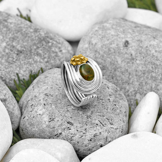 Two Tone Flower - Chrome Chalcedony Ring size-7 R-1491 SDR194024