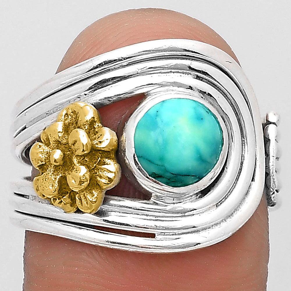 Two Tone Flower Turquoise Magnesite Ring size-8 R-1491 SDR194029