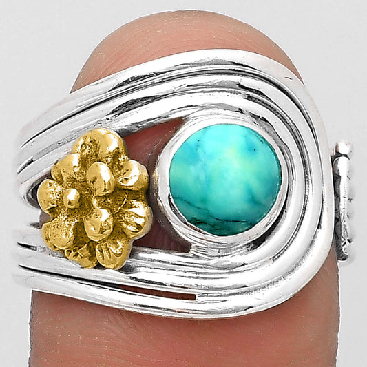 Two Tone Flower Turquoise Magnesite Ring size-8 R-1491 SDR194029