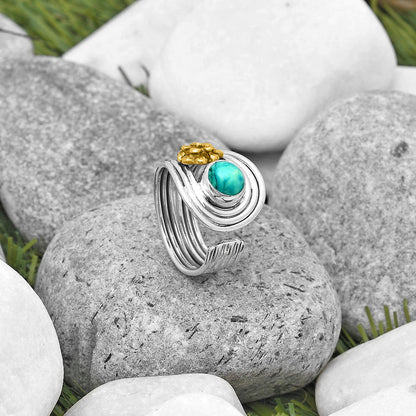 Two Tone Flower Turquoise Magnesite Ring size-8 R-1491 SDR194029