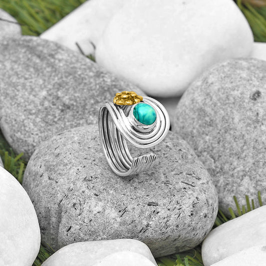 Two Tone Flower Turquoise Magnesite Ring size-8 R-1491 SDR194029