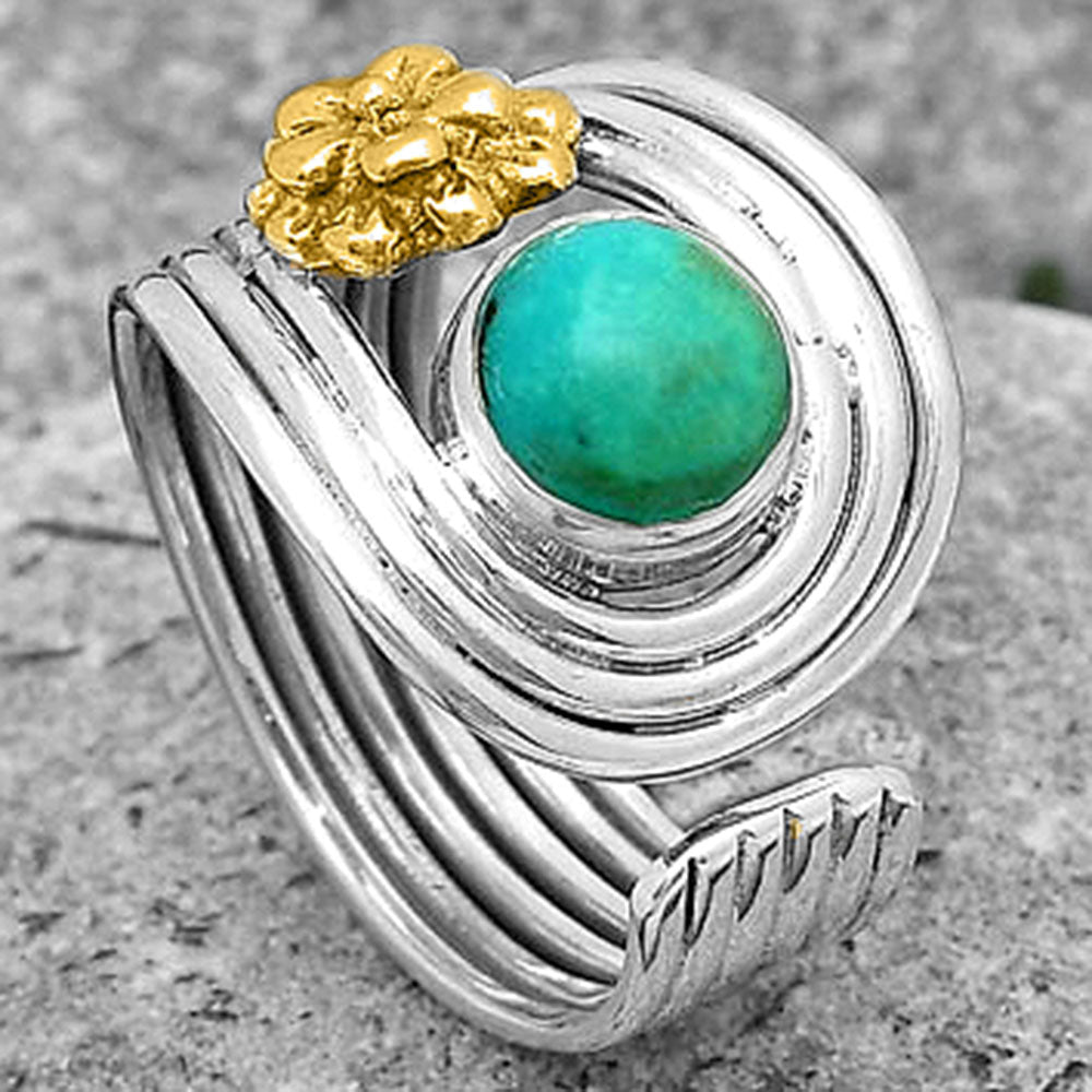 Two Tone Flower Turquoise Magnesite Ring size-8 R-1491 SDR194033