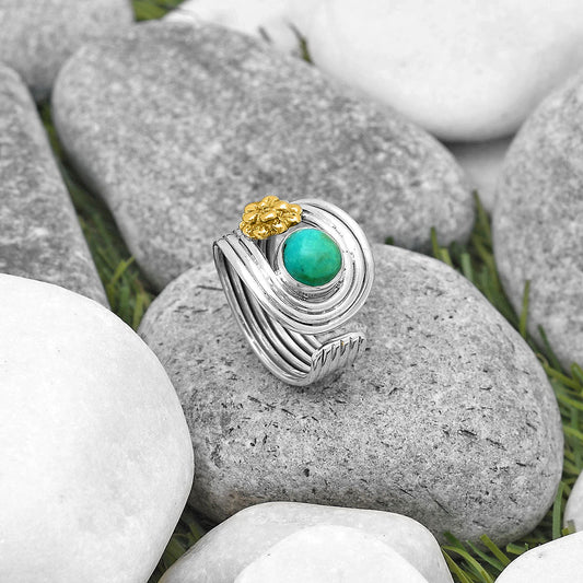Two Tone Flower Turquoise Magnesite Ring size-8 R-1491 SDR194033