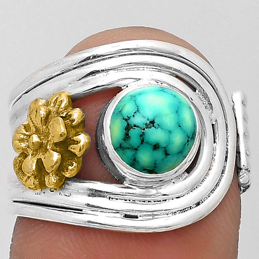 Two Tone Flower Turquoise Magnesite Ring size-7 R-1491 SDR194036