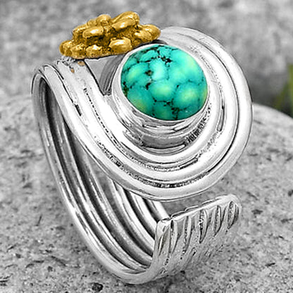 Two Tone Flower Turquoise Magnesite Ring size-7 R-1491 SDR194036