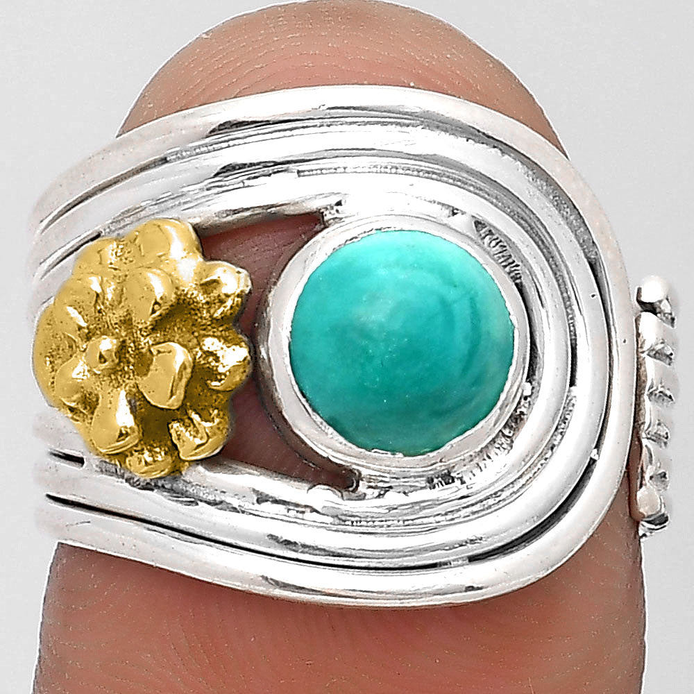 Two Tone Flower Turquoise Magnesite Ring size-7 R-1491 SDR194041