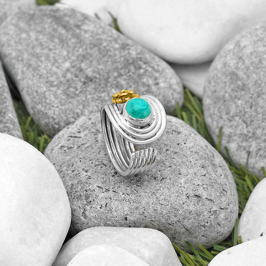 Two Tone Flower Turquoise Magnesite Ring size-7 R-1491 SDR194041