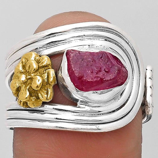 Two Tone Flower - Pink Tourmaline Rough Ring size-8.5 R-1491 SDR194042